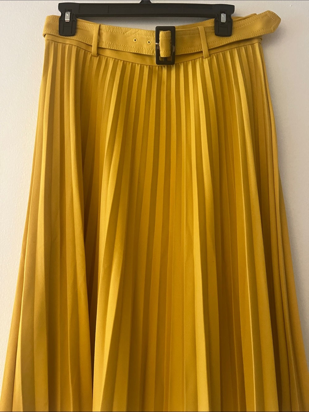Ann Taylor Pleated Midi Skirt with Belt - Mustard